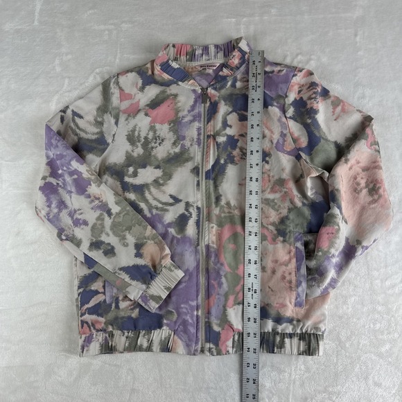 Juicy Couture Bomber Jacket Womens Small Floral Pastel Watercolor Abstract Light - Picture 4 of 6